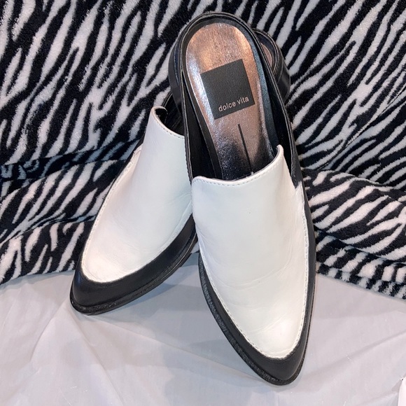 Dolce Vita Women’s White/Black Guitar Slip On Heel Mules Size 6 - Picture 1 of 11